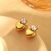 European and American INS Personalized Light Luxury White Zircon Love Stud Earrings Plated with 18K Gold Stainless Steel Peach Heart High-end Earrings