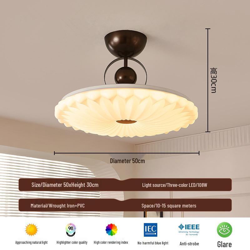 Modern Mid-Century Cream Bedroom Semi-Pendant Ceiling Light with Retro Eye Protection