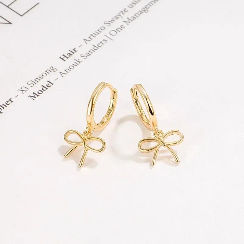 PONYKISS S Sterling Silver Hollow Bowknot Pendant Hoop Earrings for Women Cute Fine  Minimalist Light luxury Accessory