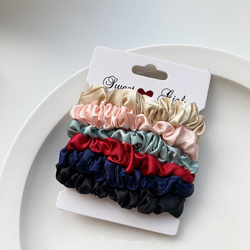 

6-Piece Satin Small Hair Ties: Simple European & American Style Japanese Headbands for Girls - Rubber Bands for Ponytails
