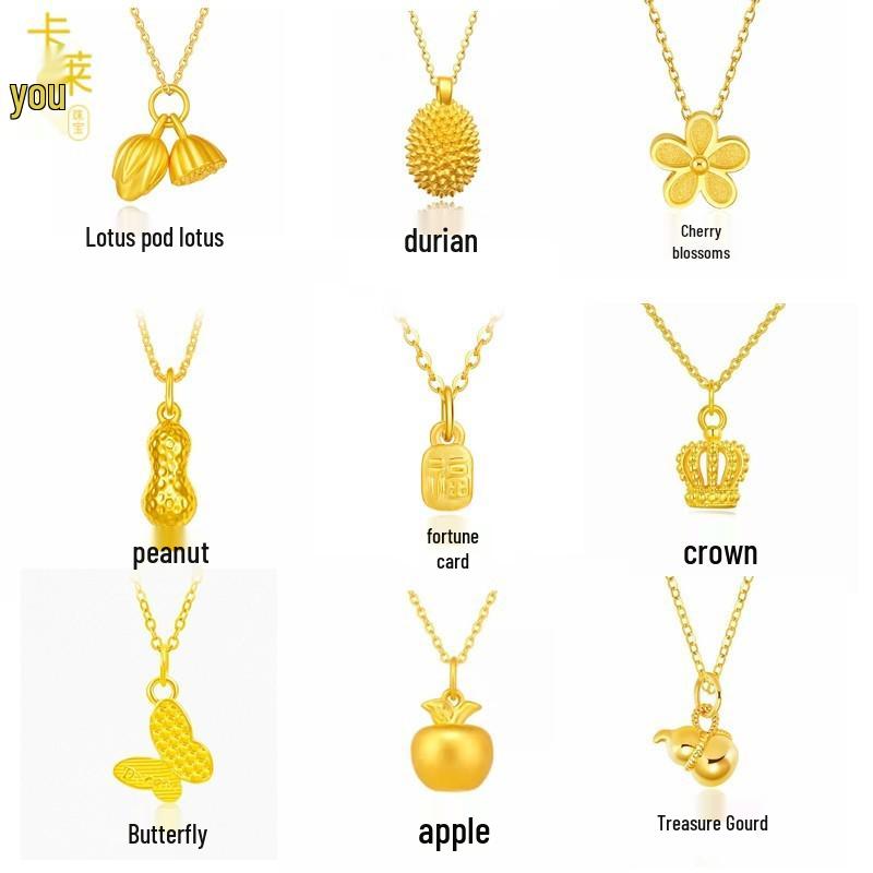 Shuibei 999 Fine Gold Slim Waist Necklace: 3D Hard Gold Women's Pendant Charm, Popular Live Broadcast Hot Seller.
