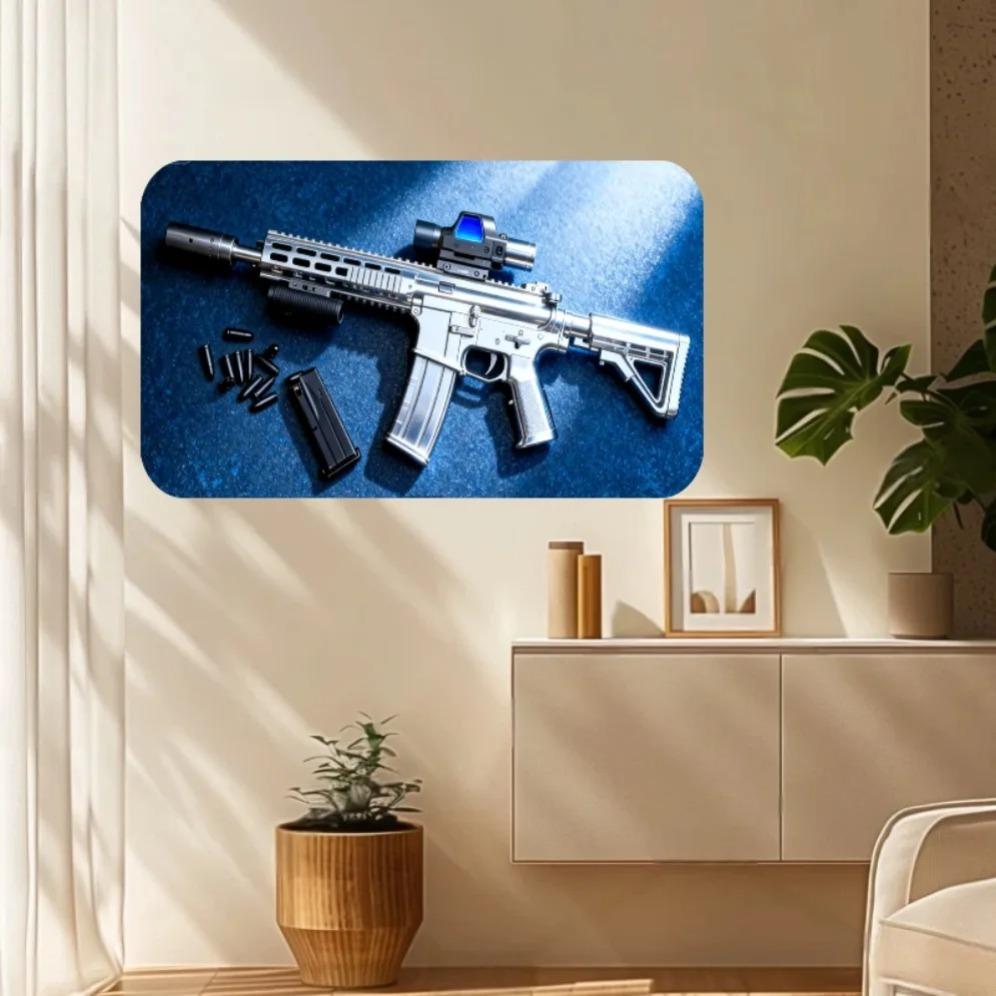 Tactical AR Rifle Tin Sign Metal Wall Art Silver for Gun Man Cave Bar Garage