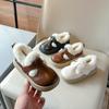 Korean Style Girls' Plush Cotton Velcro Leather Shoes - Thick Sole, Warm for Autumn/Winter 2025