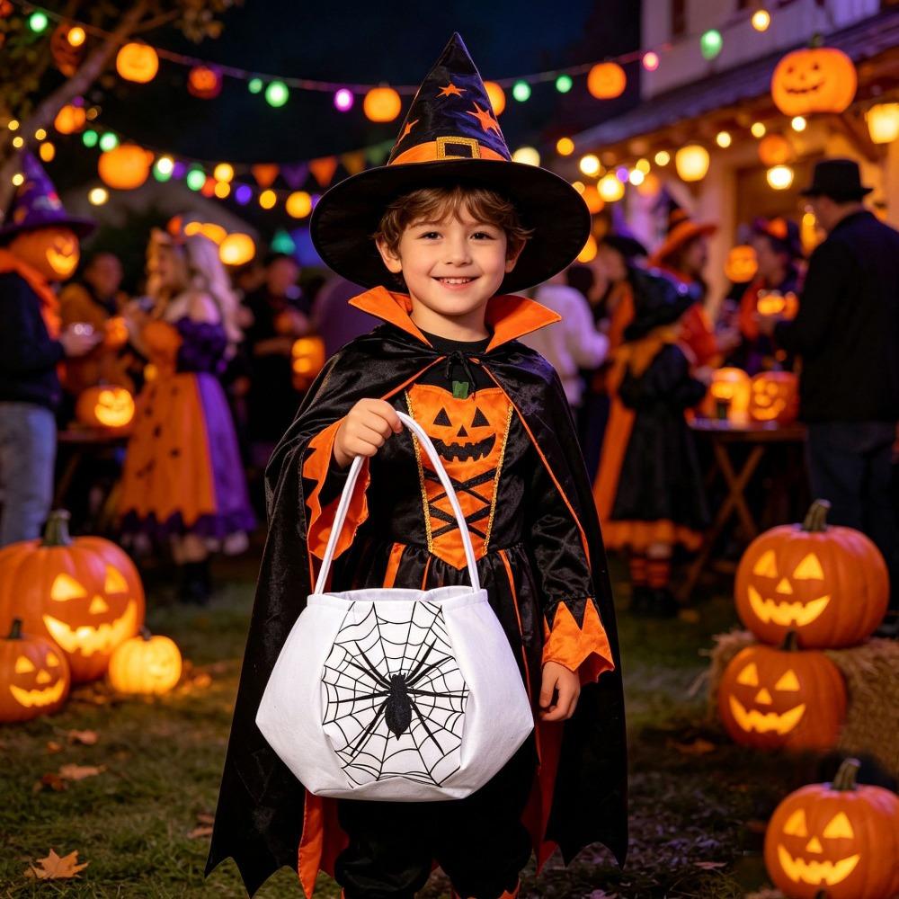 Non-woven Fabric Halloween Ghost Candy Bag Reusable Lightweight Halloween Candy Bucket Folding White Snack Storage Bag Kids