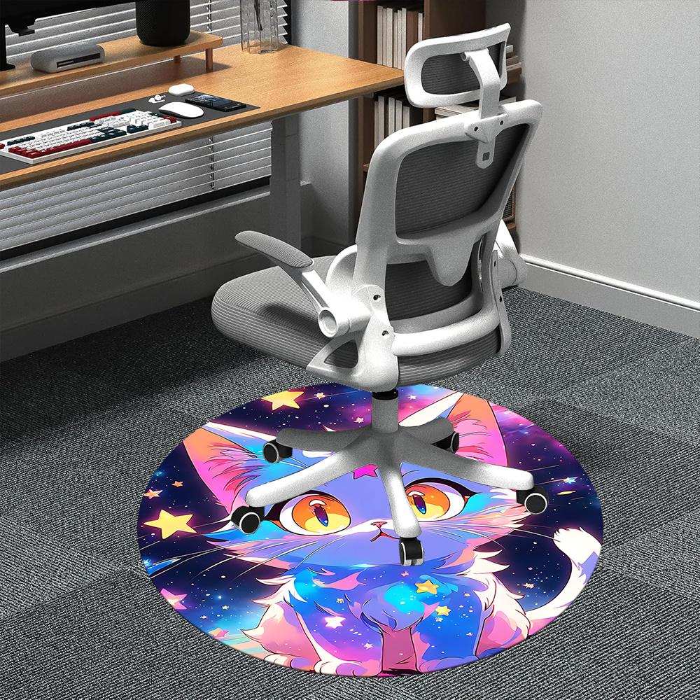 

1pc Galaxy Kitten Office Round Area Rug, Indoor Mat Suitable ForOffice, Under Office Chairs Bedroom Living Room Home Decor, Room Deco u12 80cm by 80cm