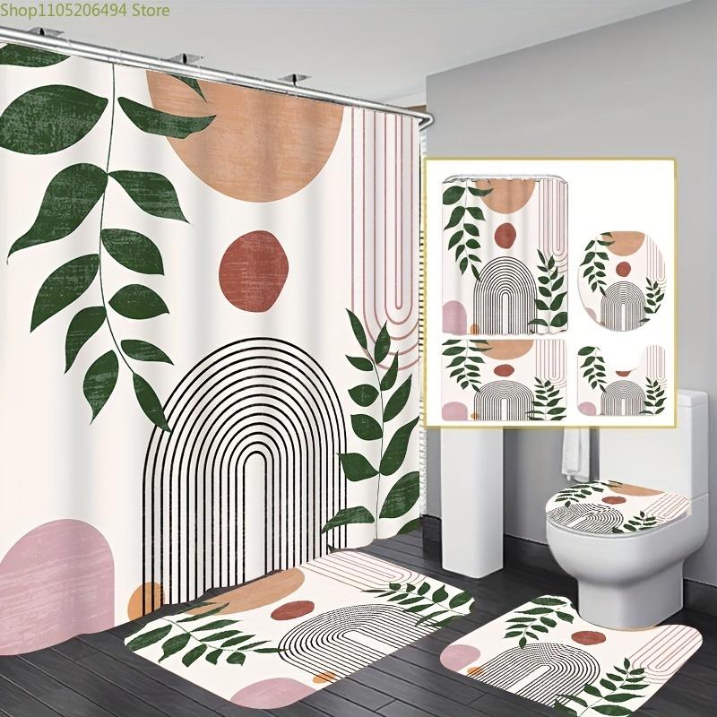 1/4pcs Bohemian Style Printed Creative Shower Curtain Set, Decorative Bathroom Set Includes 2D Flat Printed Shower Curtain, No
