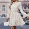 Abito da donna autunno inverno a maniche lunghe con stampa elegante scollo a V a vita media di media lunghezza