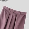 INCERUN Men Zip-up High Waist Pleating Casual Long Wide Legs Pants Trousers