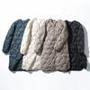 Women Ultralight White Duck Down Long Jacket Argyle V-neck Collar Casual Autumn Winter Outwear Coat