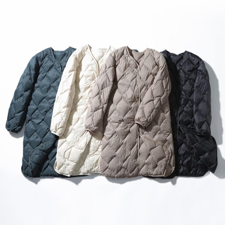 Women Ultralight White Duck Down Long Jacket Argyle V-neck Collar Casual Autumn Winter Outwear Coat
