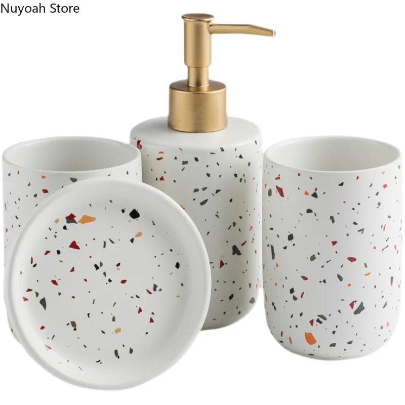 European Bathroom Decoration Set, Terrazzo Ceramic, Emulsion Bottle, Gargle Cup, Soap Dish, Art Supplies