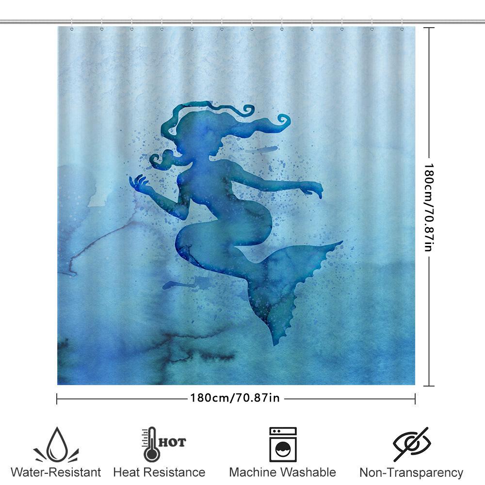 Blue Mermaid Shower Curtain Waterproof Fabric Decorative Bath Liner For Home Bathroom Supplies 72 X 84 Inches
