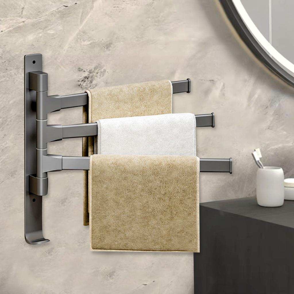 Rotating Multi-rod Towel Bar Punch-free Aluminum Bathroom Wall-mounted - Bathroom