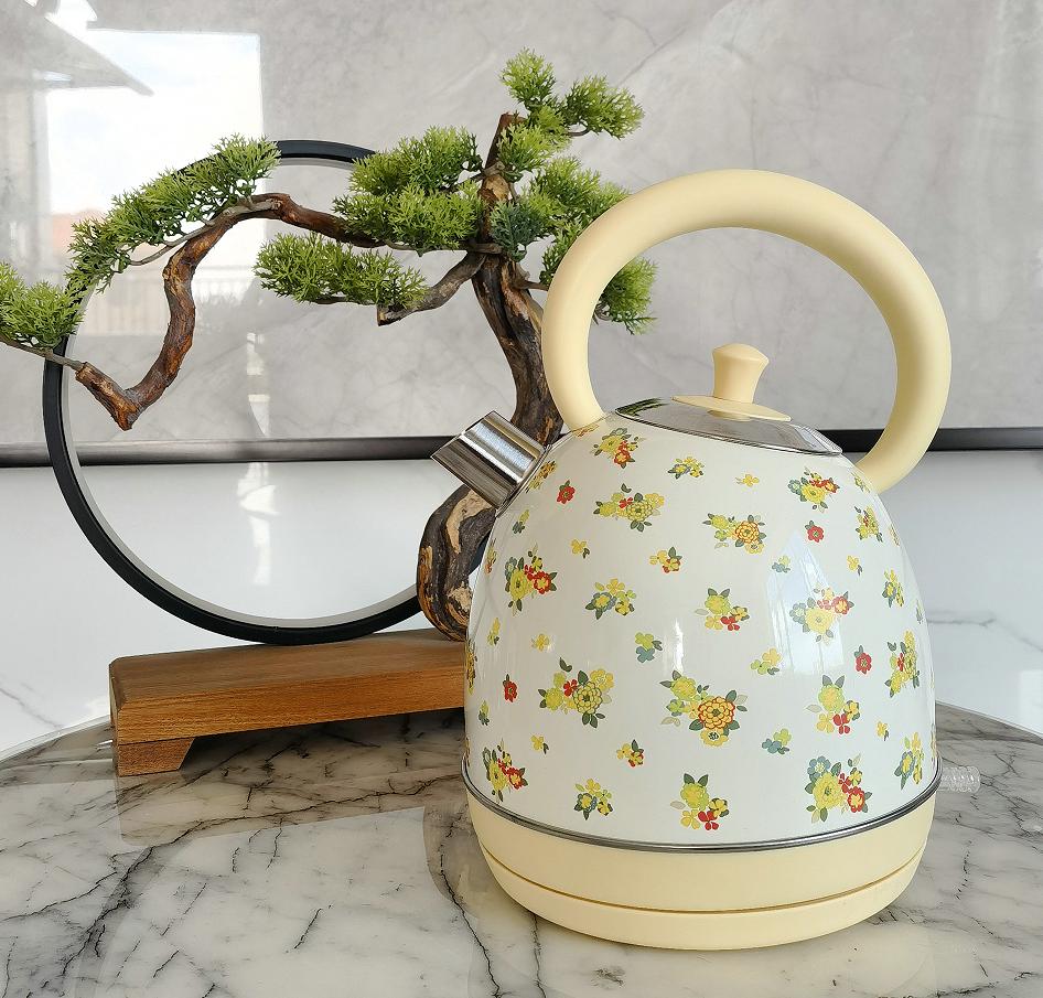 1850W Rapid Boiling Electric Kettle with 1.8L Flower-Printed Hot Water, SUS304 Stainless Steel, LED Display, BPA-Free