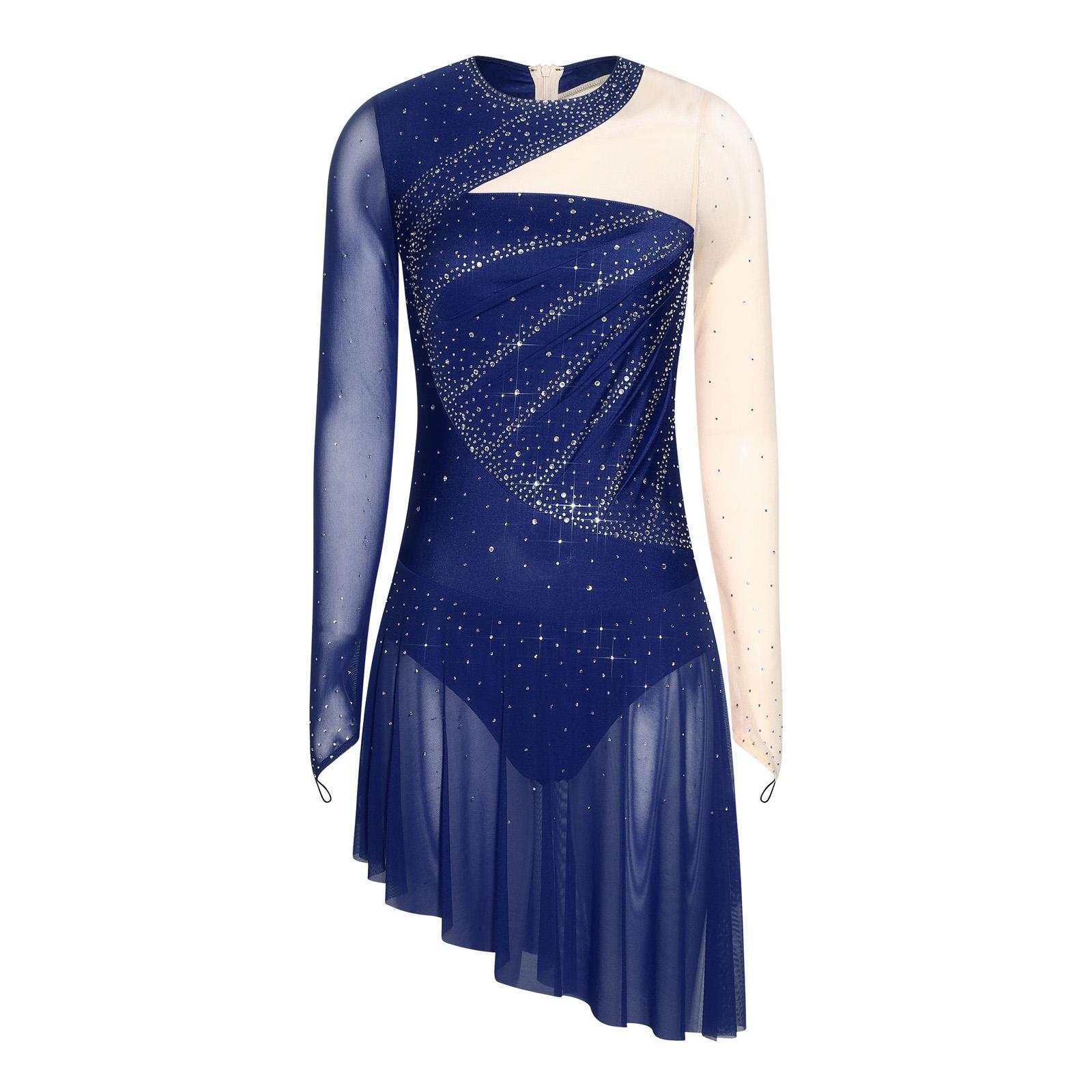 Women Figure Skating Dress Halter Modern Lyrical Dance Costume Sleeveless Rhinestones Backless Maxi Long Dress Modern Dancewear S