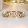 Cute Female White Crystal Stone Flower Ring Gold Color Wedding Jewelry Promise Engagement Rings For Women