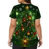 Women's Christmas Print V-Neck Short-Sleeve Work Top with Pockets and Side Slits