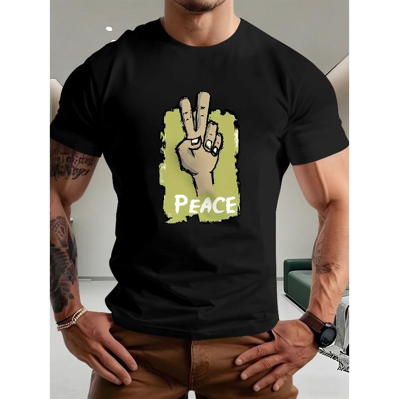 Men'S Casual Short-Sleeve T-Shirt Featuring a Peace Sign Design, Summer Round Neck Sleeve Top for Men, Stylish And Versatile Trendy Shirt Suitable