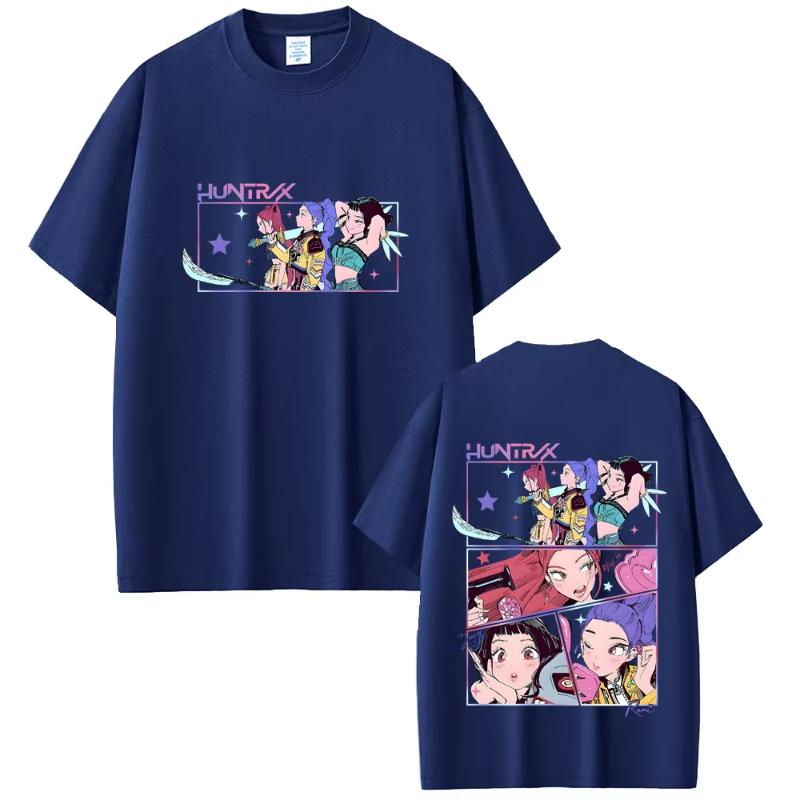 KPop Demon Hunters Rumi Mira Zoey Double Sided Print T-shirt Men Women Cartoon Casual Oversized Short Sleeve T-shirts Fans Gift