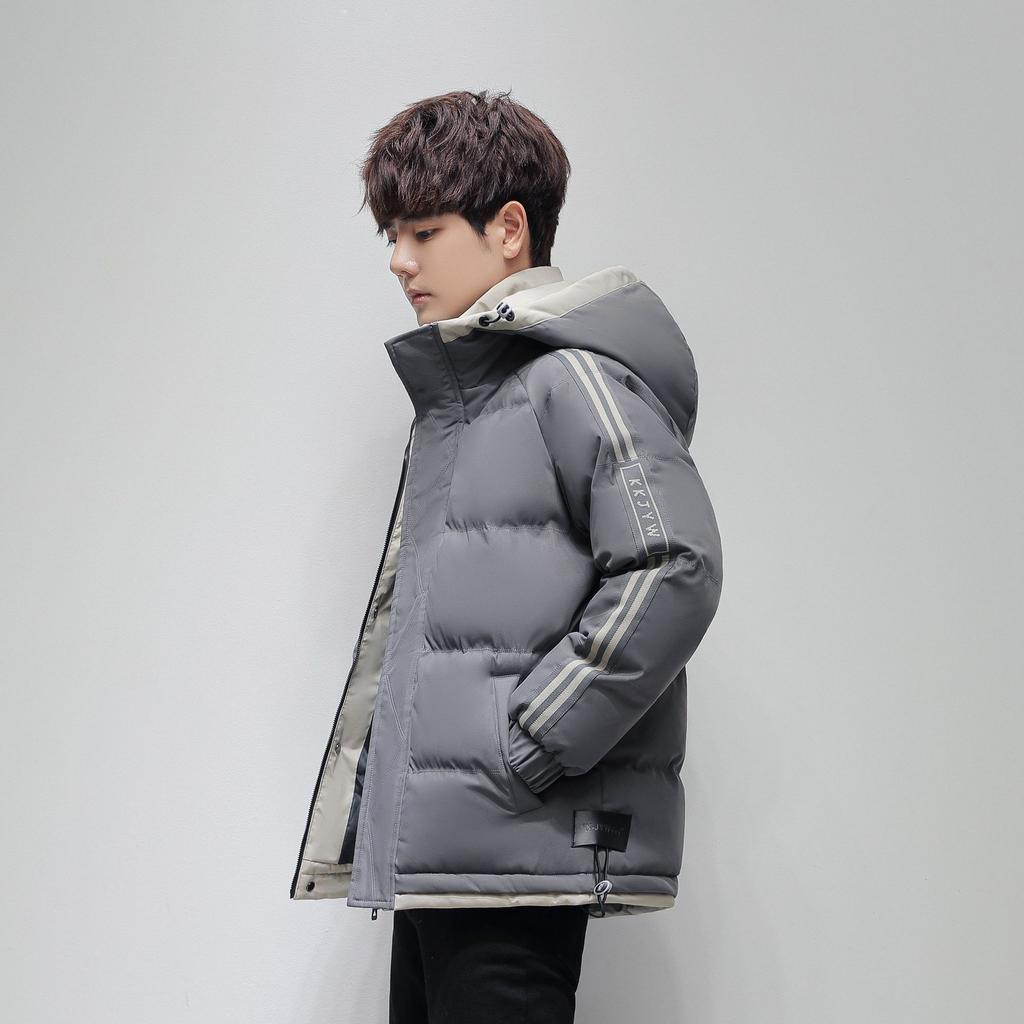 Autumn and Winter Striped Hooded Jacket Youth Loose Thickened Warm Large Size Cotton Clothes