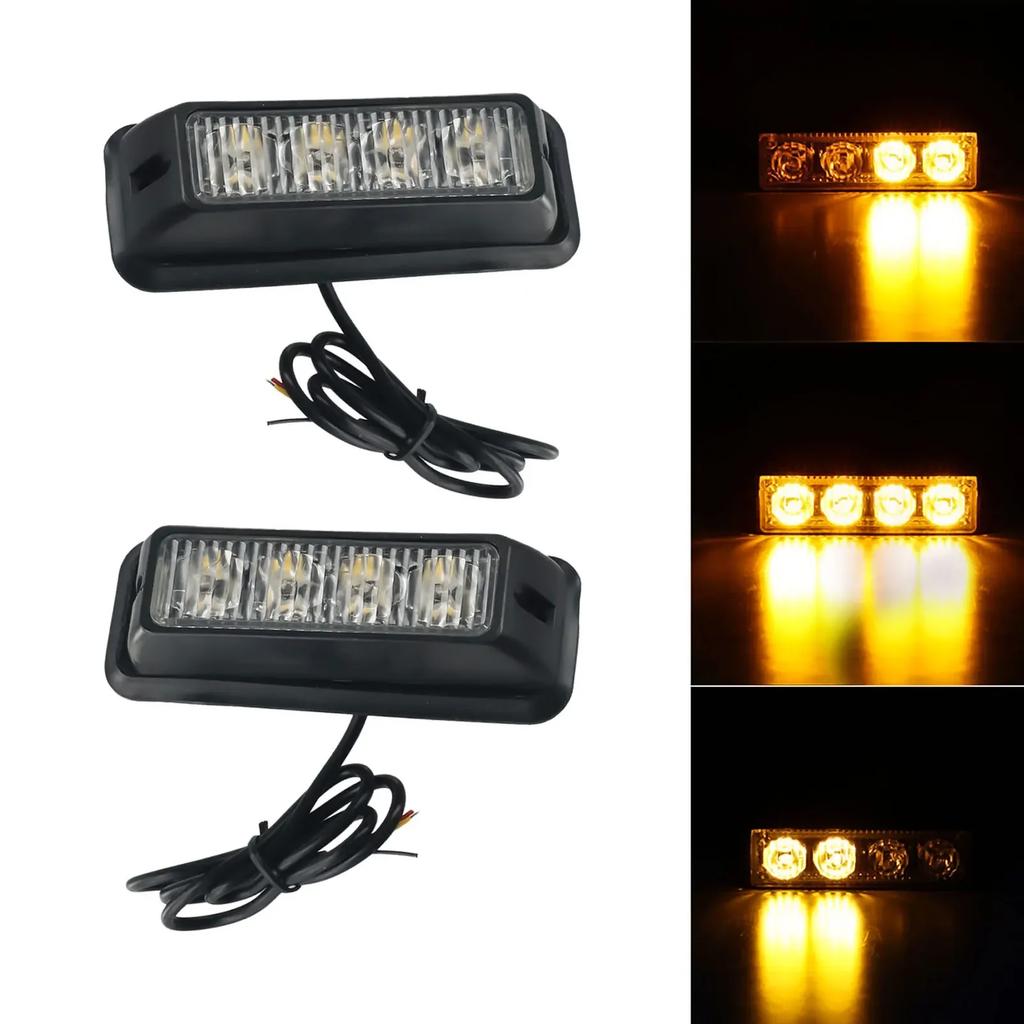 LED Car Flash Light Be Seen in Any Situation 2 x 12 24V 4 LED Orange Amber Light Lamp Recovery Flashing Breakdown Strobe Grill