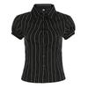Fashion Striped Shirt Women's Summer New Contrasting Color Short-sleeved Breasted Cardigan Slim Commuter Top Women