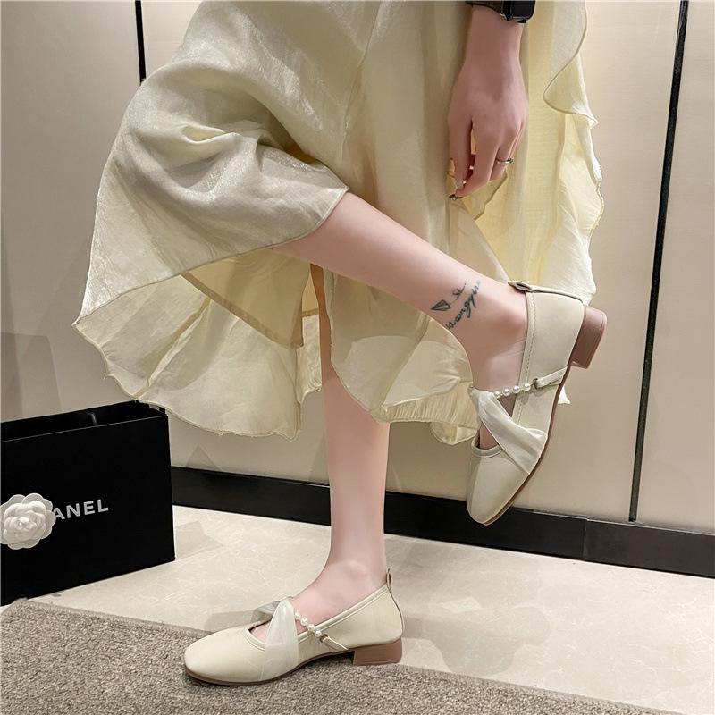 Dámské lodičky s mělkým výstřihem Mary Jane, trendy k sukni, módní nízký podpatek, k malé sukni, perlová čtvercová špička, dámské boty