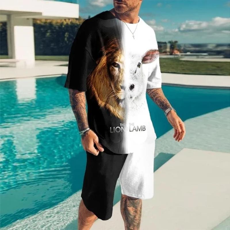 Men's Shorts T Shirt Set Outfits Graphic Leaf Plant Crew Neck Clothing Apparel 3D Print Outdoor Daily Short Sleeve 2 Piece Designer Casual Comfortable