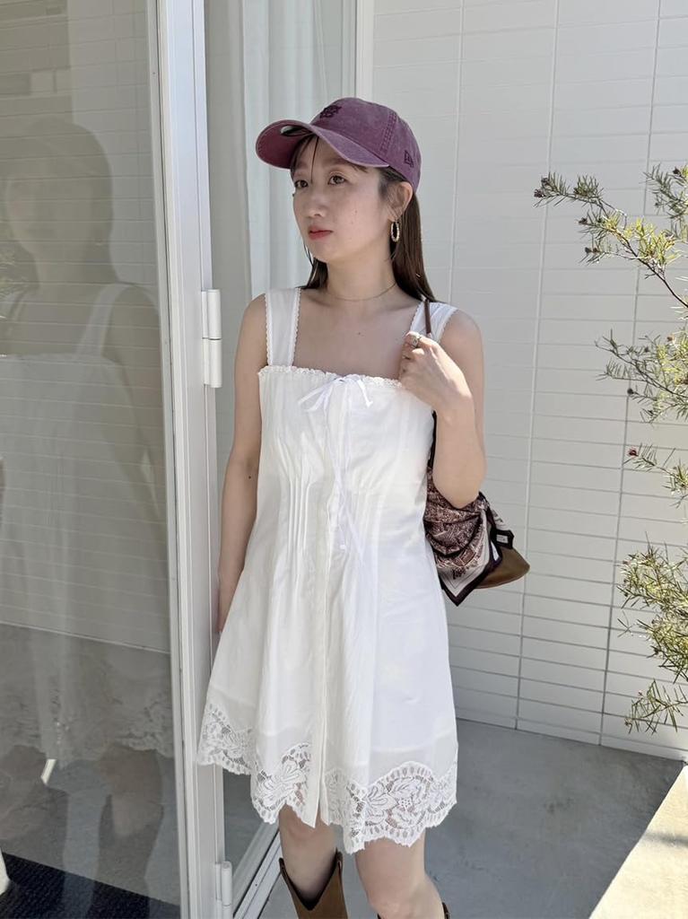 cotton mini dress Lace-trimmed