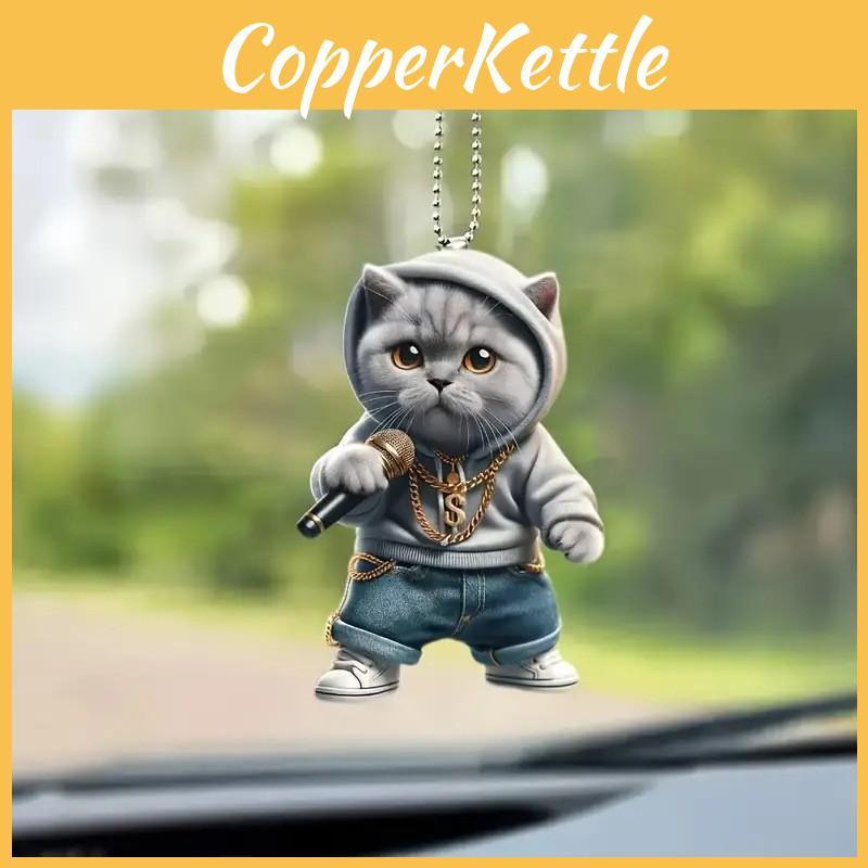 Cute Cartoon Grey Cat Pattern Acrylic Pendant For Auto Interior Accessories