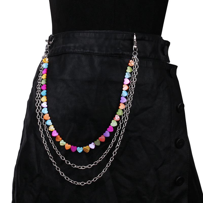

Hip Hop Pentagram Chain Keychain Men Women Cute Five-pointed star Waist Chain Multicolor Heart Pants Trousers Chain Punk Jewelry