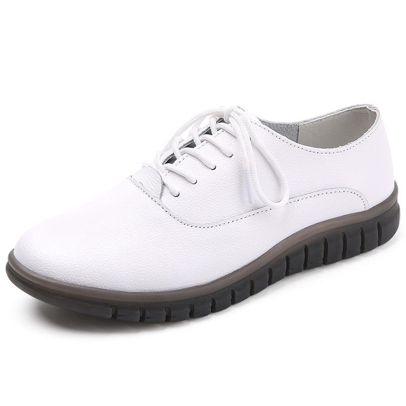 Jarní boty z pravé kůže pro ženy, ležérní protiskluzové ploché boty, univerzální bílé boty pro ženy