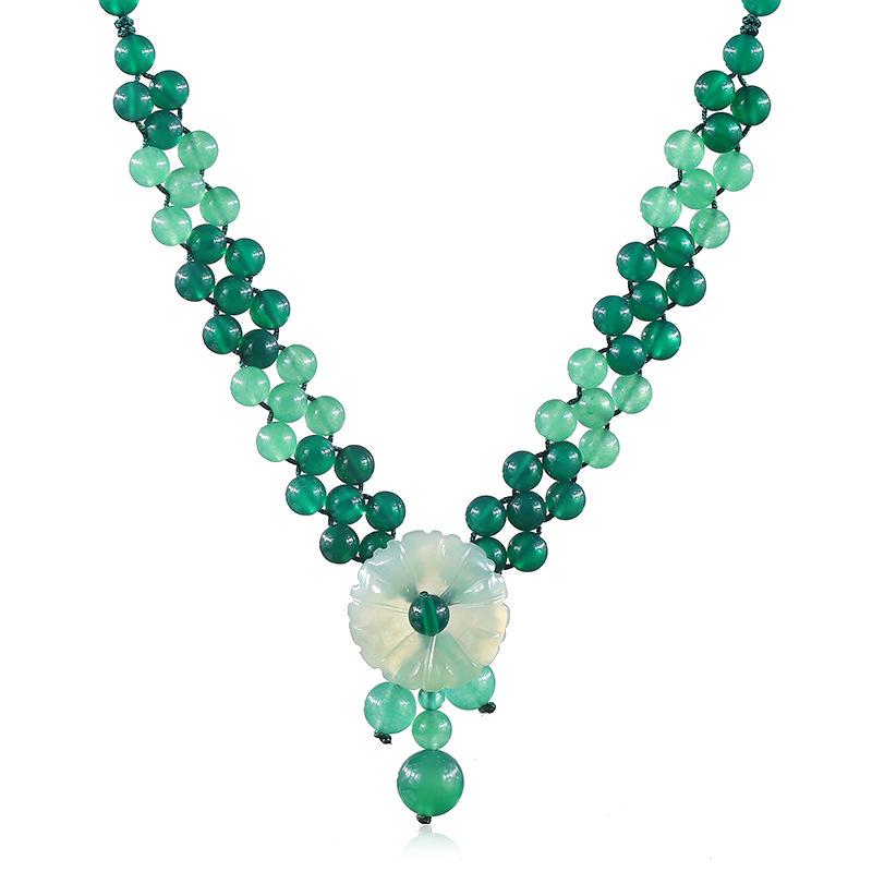 Retro Agate Glazed Short Collarbone Necklace Neck Chain Women's Versatile Jade Flower Bracelet Set Jewelry