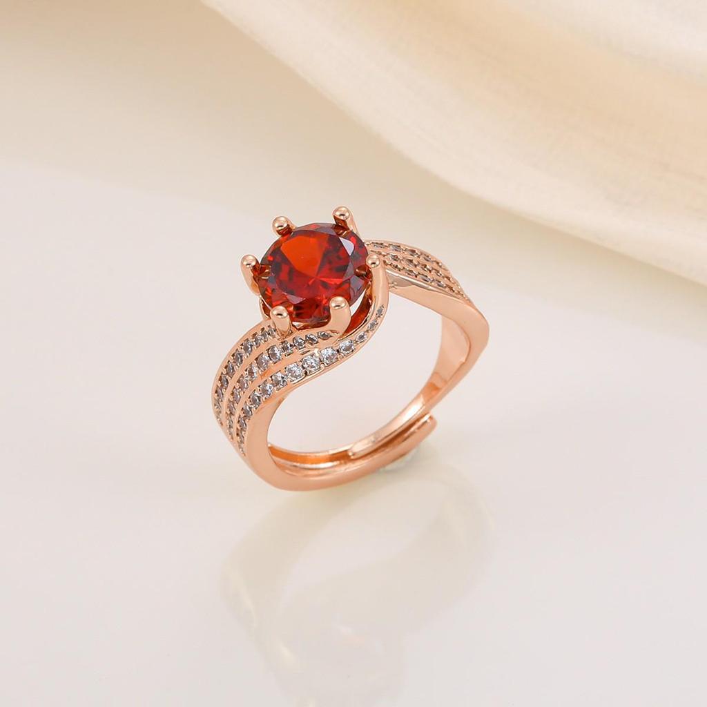 High-End Light Luxury Women's Copper Ring with Zircon Inlay and Real Gold Multi-Layer Design