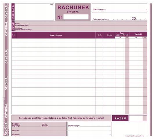 RACHUNEK 2/3 A4 DLA ZWOL. Z VAT 231-2