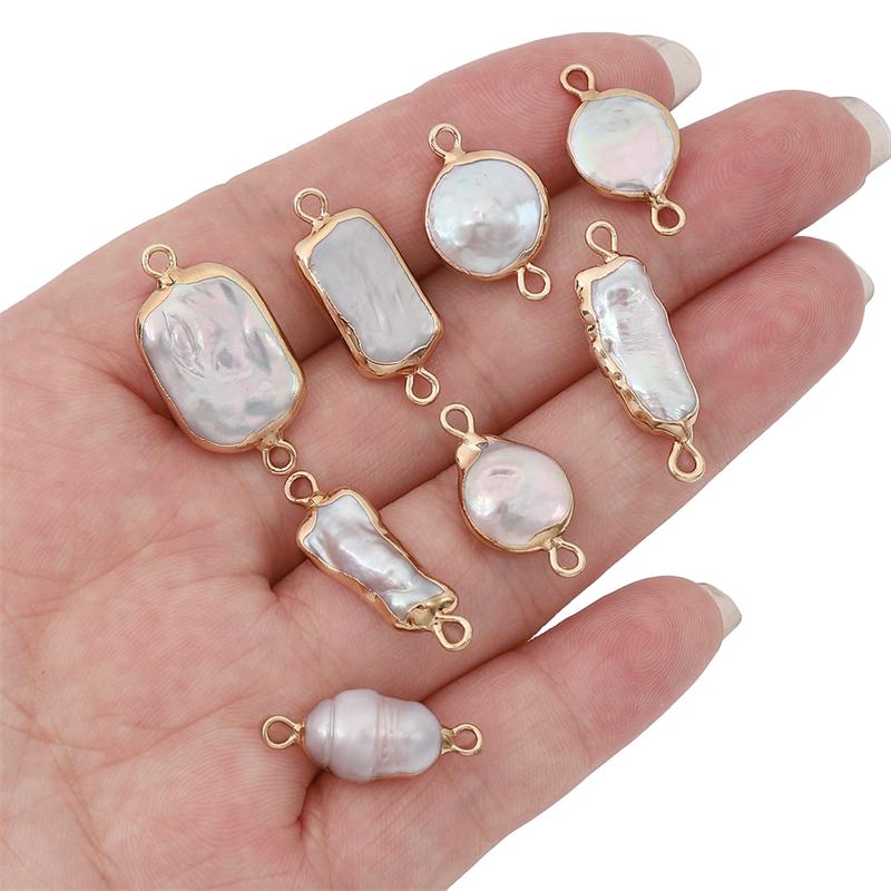 Natural Freshwater Pearls Irregular Gold Edging Double Hanging Pendants For DIY Necklace Bracelet Earrings Jewelry Making