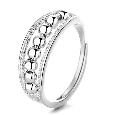 Trumium 100% S925 Sterling Silver Anxiety Relief Bead Ball Rings for Women Fashion Opening Adjustable Rings Fine Jewelry Gift