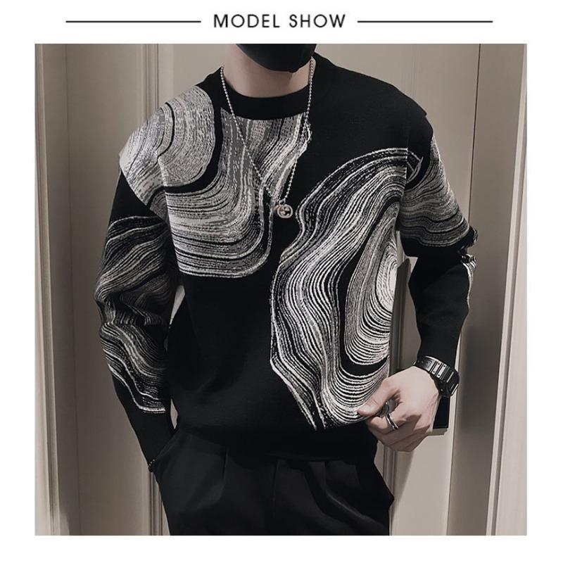 Sweter Graffiti Męska Moda Żakardowa Koszula Bazowa Długi Rękaw Jesień i Zima Wszechstronny Sweter Dzianinowy Top
