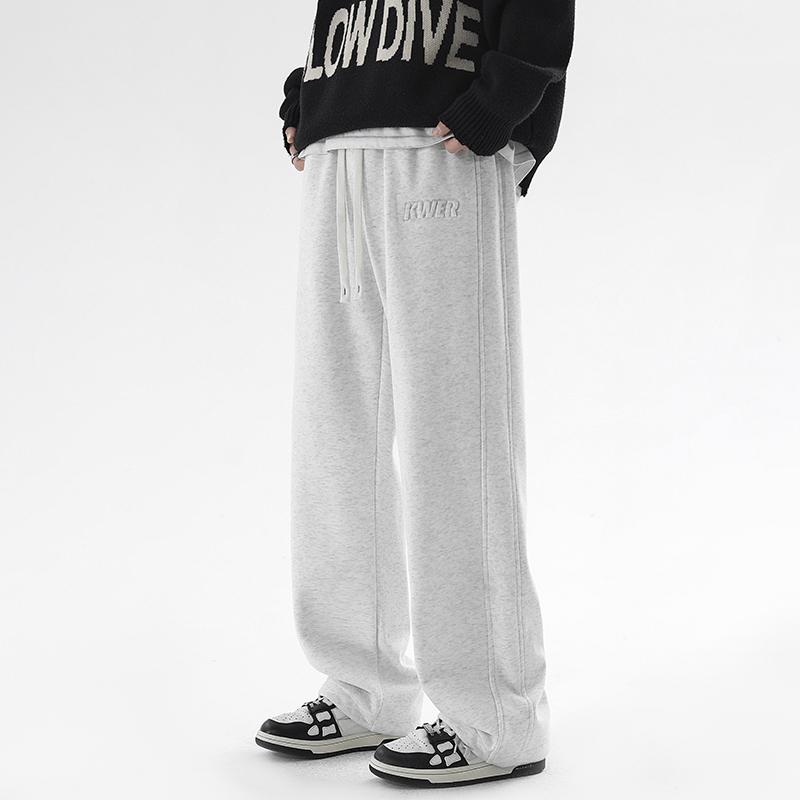 "Men's Thickened Straight-Leg Sweatpants: Autumn & Winter Casual, Loose Fit, Plus Velvet"