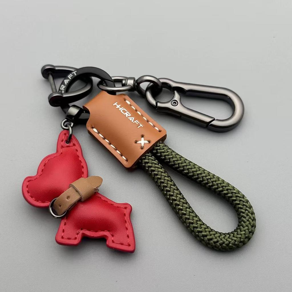 French Bulldog Real Leather Puppy Keychain with Apple Pendant - Wedding Toss Gift