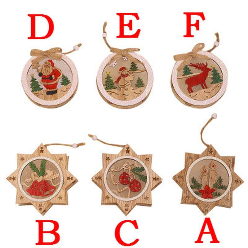 Christmas Tree Wooden Glowing Ornament Star Round Shape LED Light Decoration Luminous Santa Snowman