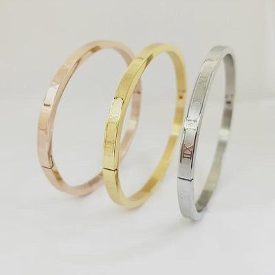 18K Gold Roman Letter Stainless Steel Titanium Bracelet - Elegant Art Jewelry for Birthdays and Festivals