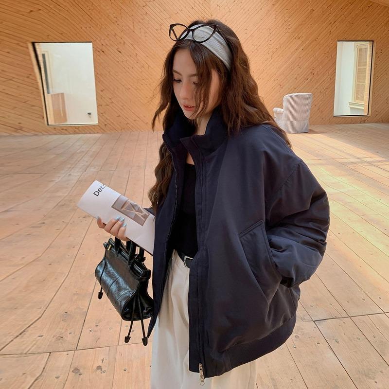 

Корейская зимняя куртка-пуховик женская короткая оверсайз свободного кроя бейсбольная куртка теплая хлопковая XXXL