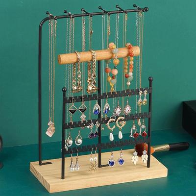 Jewelry Organizer Stand Elegant Wooden Base Necklace Holder for Ear Hooks Store