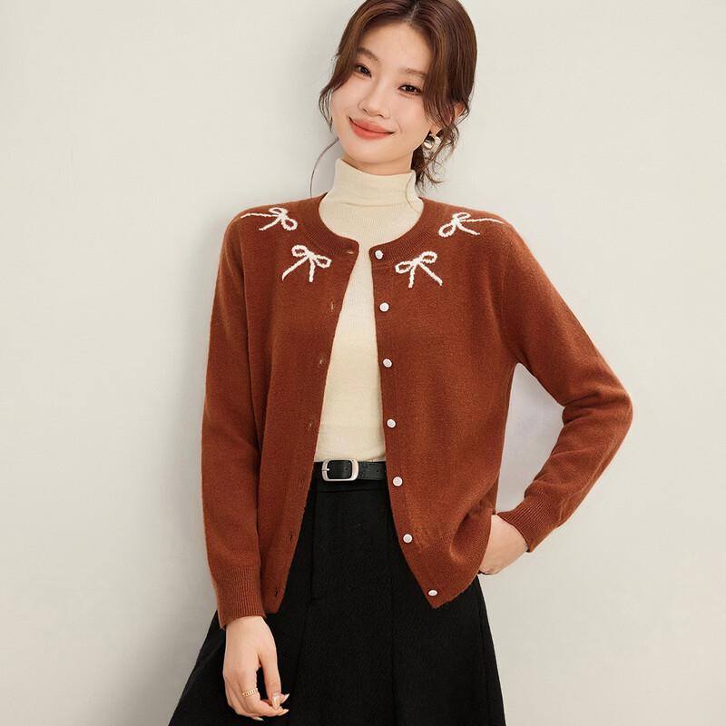 Shexi Women's 100% Wool Jacquard Knit Cardigan