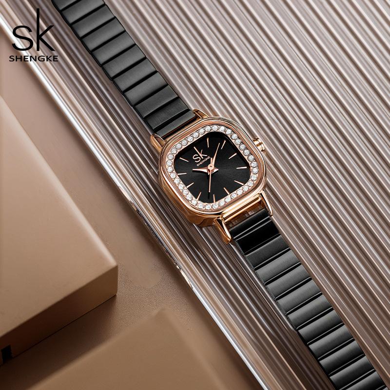 Ladies Watch Women'S Small Diamond-Encrusted Light Luxury Small Square Watch Sunshine Pattern Dial Waterproof Quartz Watch Women'S 0170