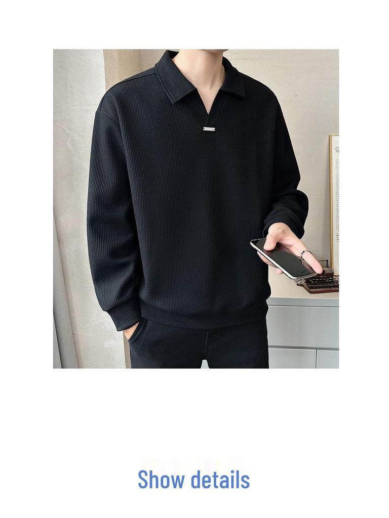 Men's Trendy V-Neck Fleece-Lined Polo Sweatshirt - Autumn/Winter 2025 Collection