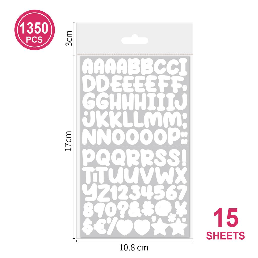 0.5-inch Cartoon Letter Sticker Set 15 Pieces 1350 Pieces Handbook Material Decoration Guka Letter Sticker