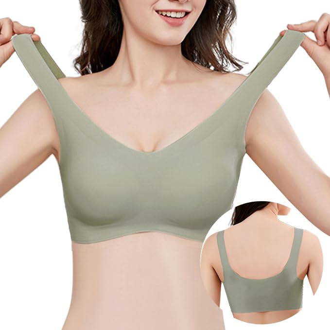 

Ночной бюстгальтер бесшовный позволяет коже дышать фиксированные чашки идеально прилегают к изгибам мягкий отличный высокая боковая часть без спортивного дня и ночи использование XL зелёный