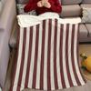 Coperta in Flanella a Righe Bordo Calda Morbida Halloween Natale Divano Caldo Accogliente Decorazione Decorativa Regalo per Tutte le Stagioni